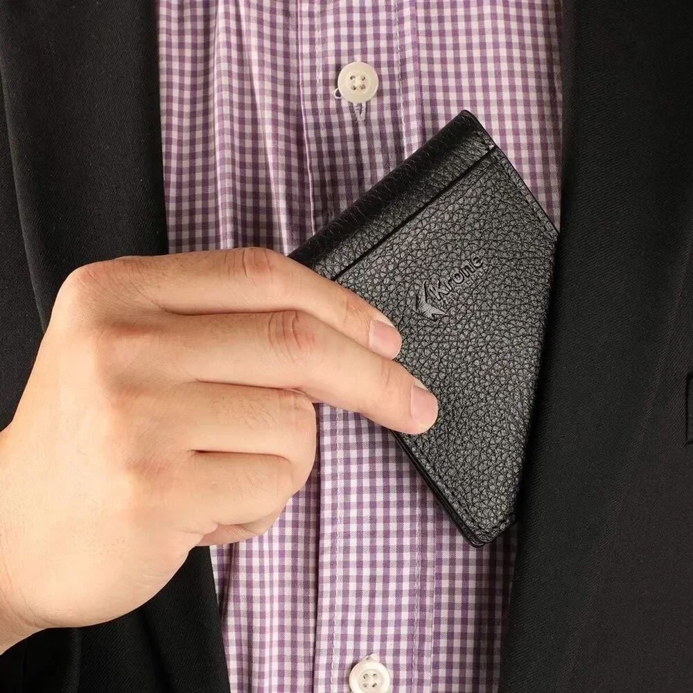 Skinny Wallet for Men, Slim Bifold Card Holder, Genuine Leather & RFID Blocking